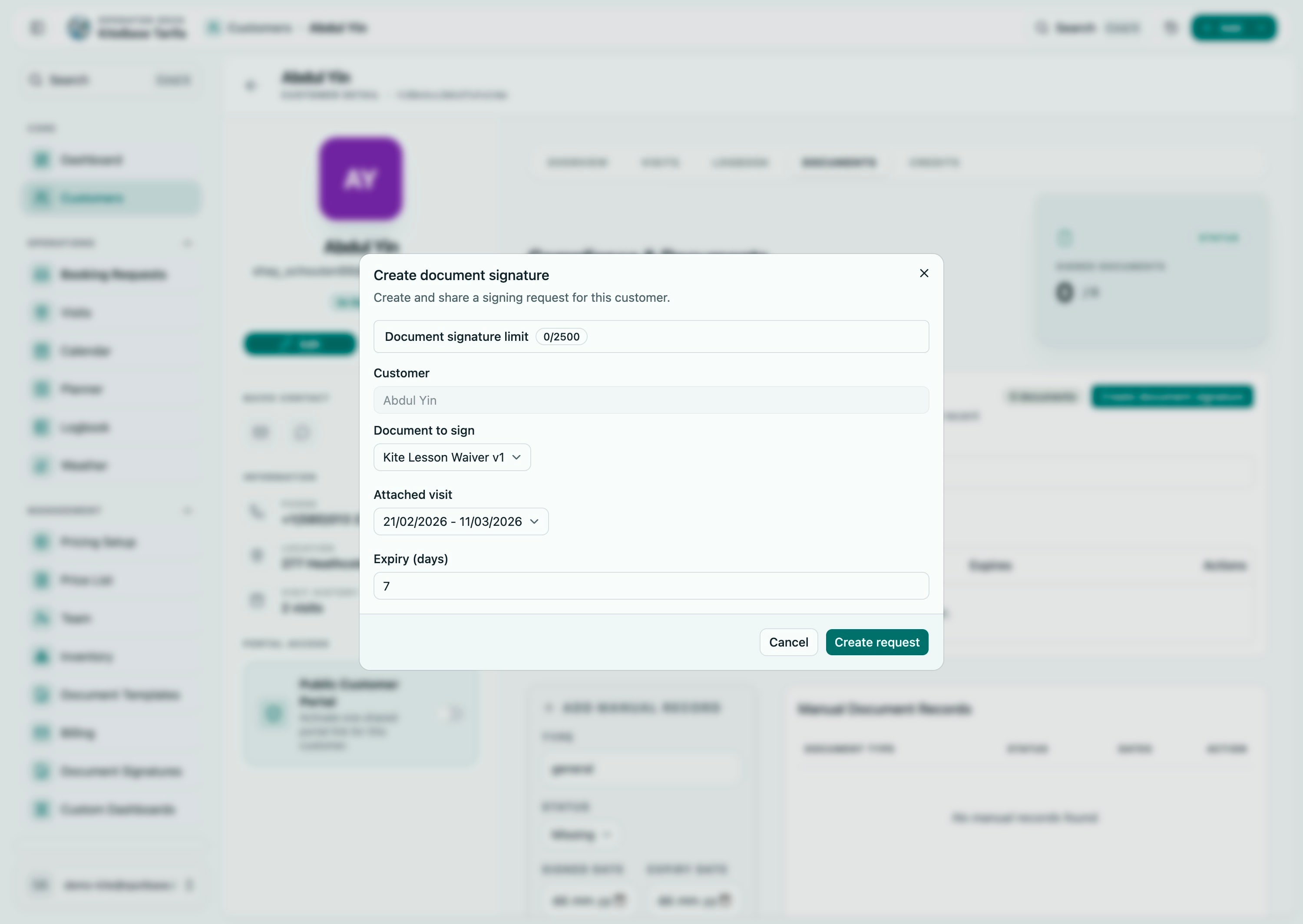 Customer signature capture during onboarding