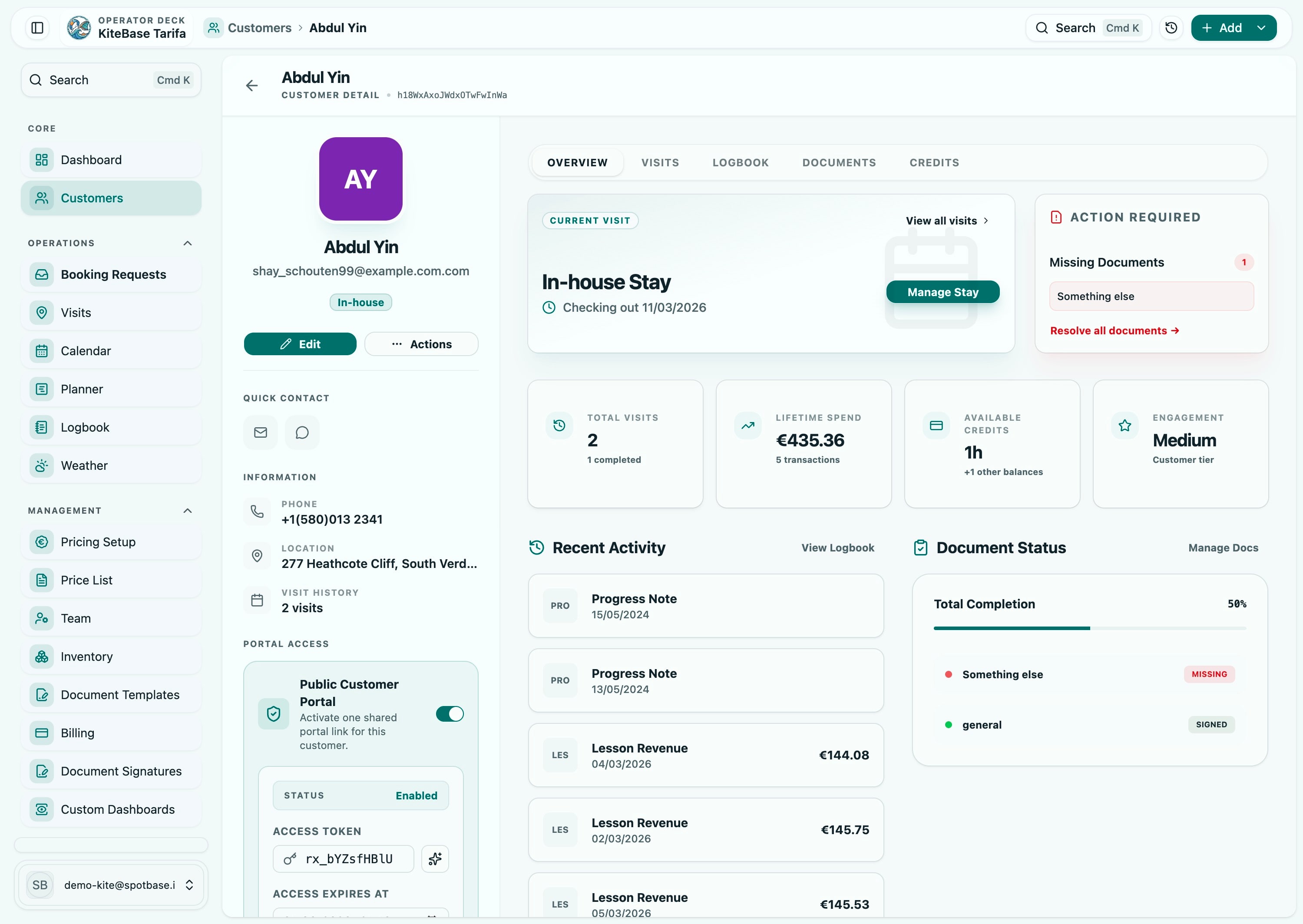 Spotbase customer timeline module