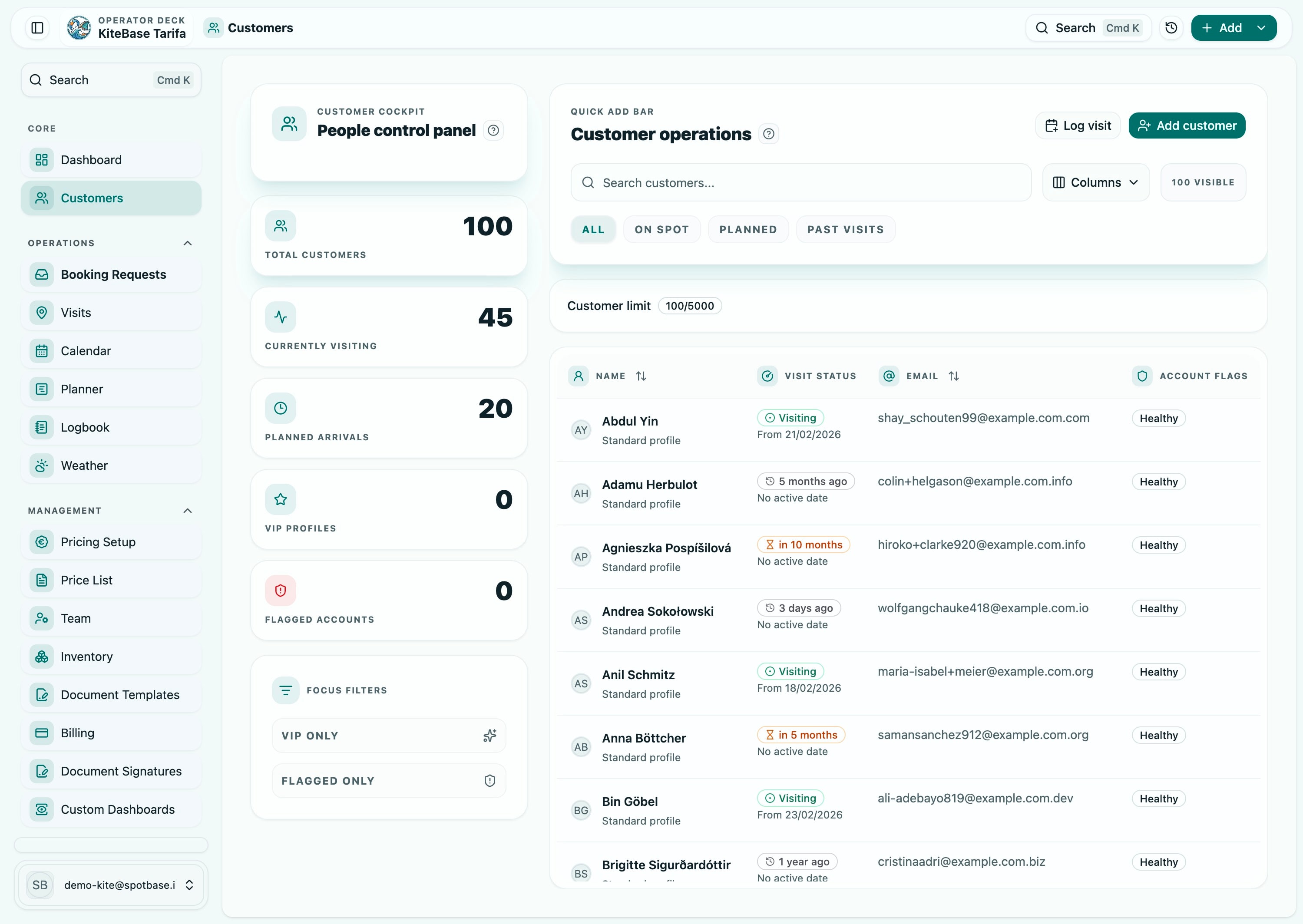 Spotbase customer list prepared for import and organization