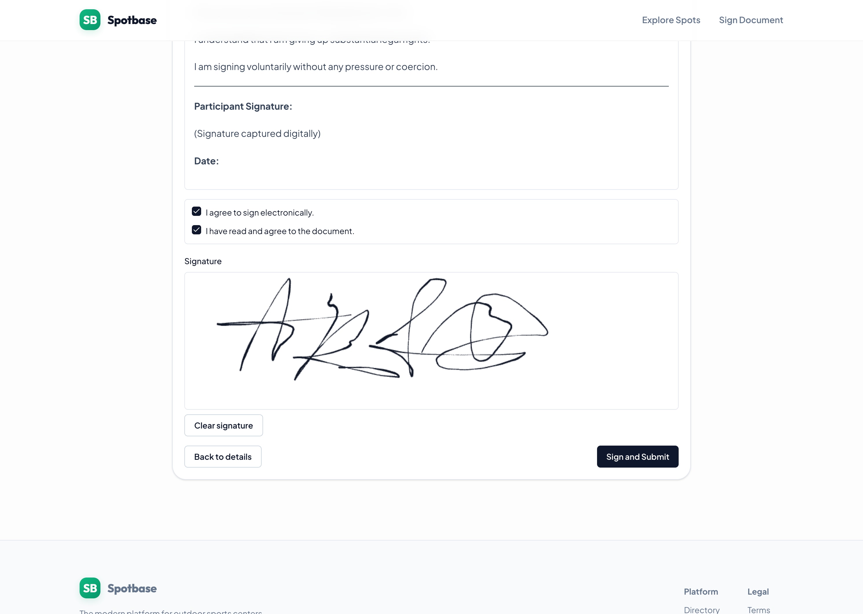 Digital waiver signing flow included in all plans